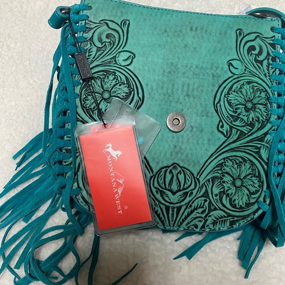 Montana West Turquoise Wrangler Cross Body Bag Concealed Carry Western Fringe - Picture 8 of 11